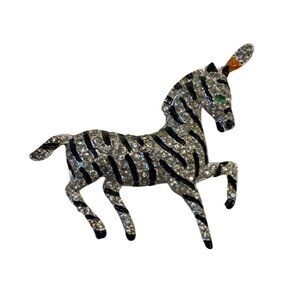 Vintage Zebra Circus Pin with Rhinestones and Enamel Accents